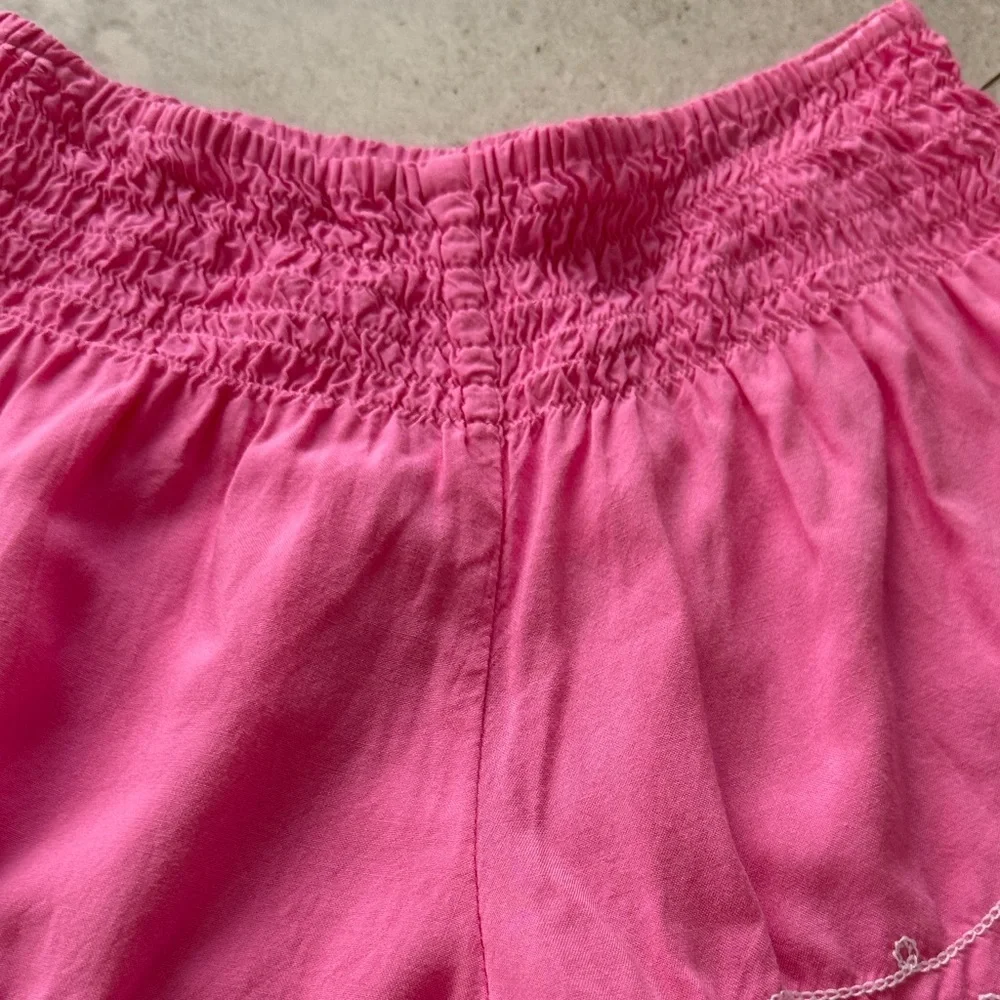 Haven Girl Pink Smocked Waist Ruffle Hem Shorts with White Embroidery sz 10